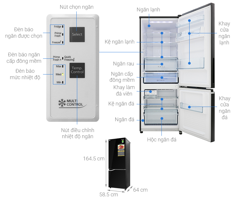 Tủ lạnh Panasonic NR-BV320GKVN - 290 lít - Hàng chính hãng
