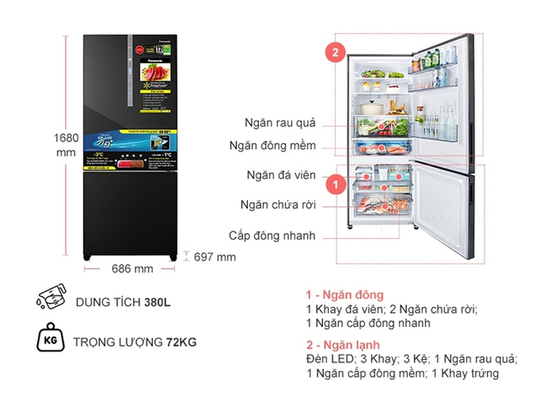 Tủ lạnh Panasonic Inverter NR-BX421XGKV - Hàng chính hãng