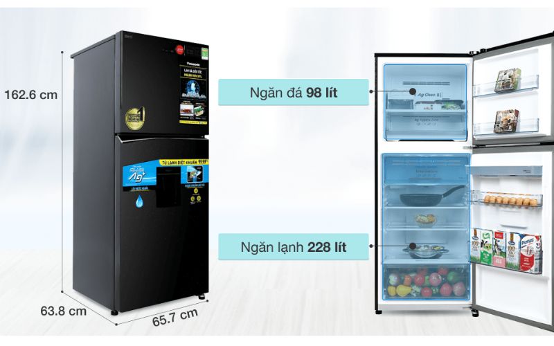 Kích thước và dung tích của tủ lạnh panasonic nr-tl381qpkv-8