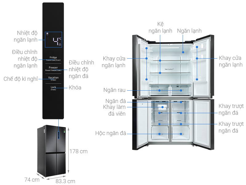 Tủ lạnh Samsung Inverter RF48A4000B4/SV ( 488 lít ) - Hàng chính hãng