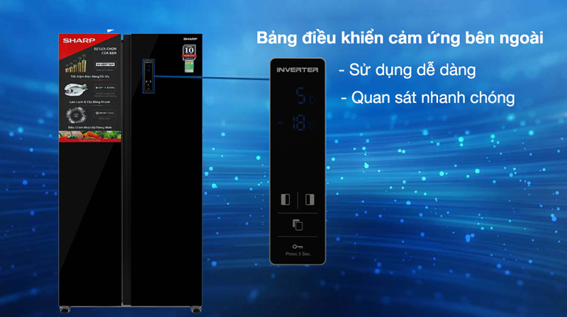 Bảng điều khiển cảm ứng bên ngoài cửa tủ, dễ dàng thao tác