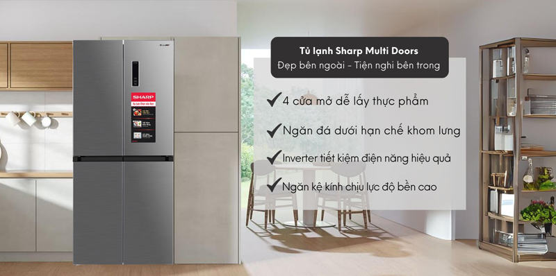 Tủ lạnh Sharp Inverter 362 Lít SJ-FX420V-SL - Hàng chính hãng