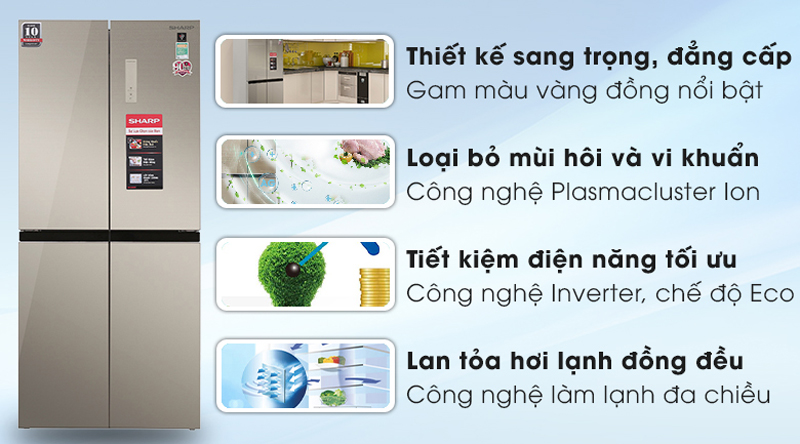 Tủ lạnh Sharp Inverter 401 lít SJ-FXP480VG-CH - Hàng chính hãng