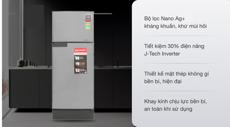 Tủ lạnh Sharp Inverter 198 lít SJ-X198V-SL - Hàng chính hãng