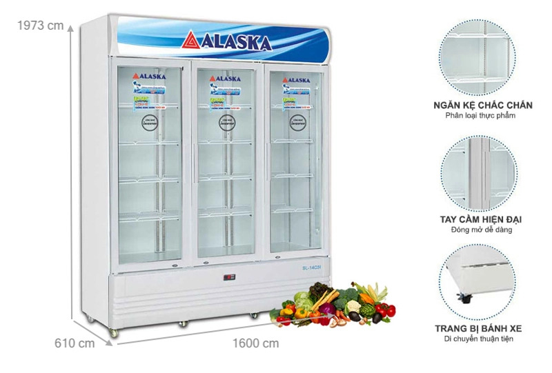 Kích thước của tủ mát 3 cánh Alaska SL-14C3I