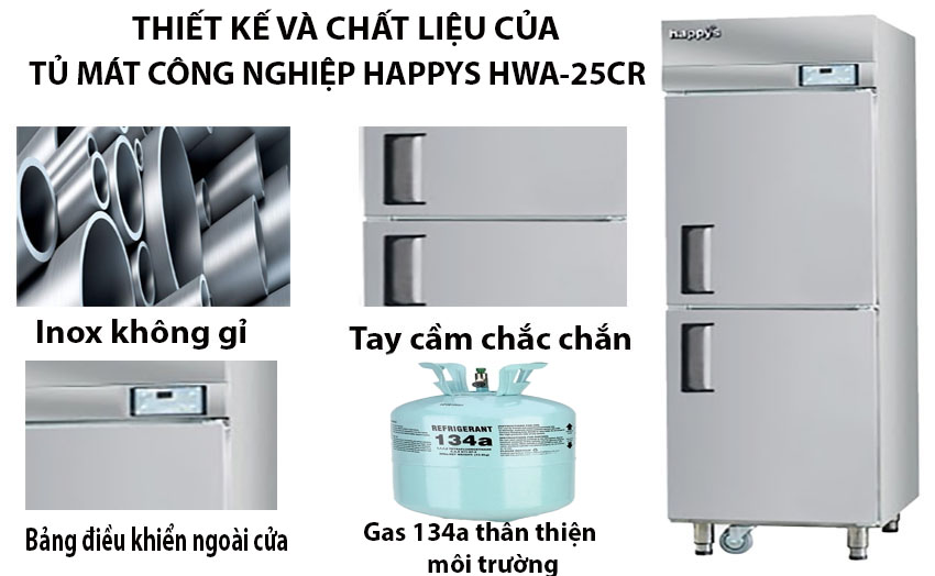 Thiết kế và chất liệu của Tủ mát công nghiệp 2 cánh Happys HWA-25CR