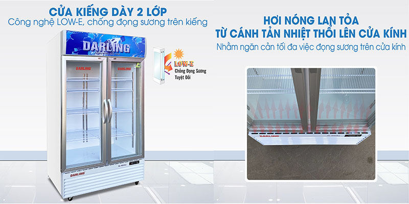 Công nghệ cửa kính của Tủ mát đứng 2 cánh 1100L Darling DL-12000A2