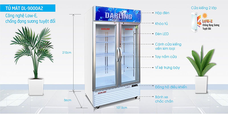 Tủ mát đứng 2 cánh Darling 830L DL-9000A2 - Hàng chính hãng