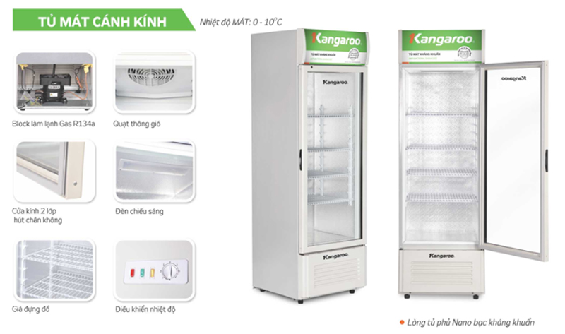 Tủ mát kháng khuẩn Kangaroo 288 lít KG359AT - Hàng chính hãng