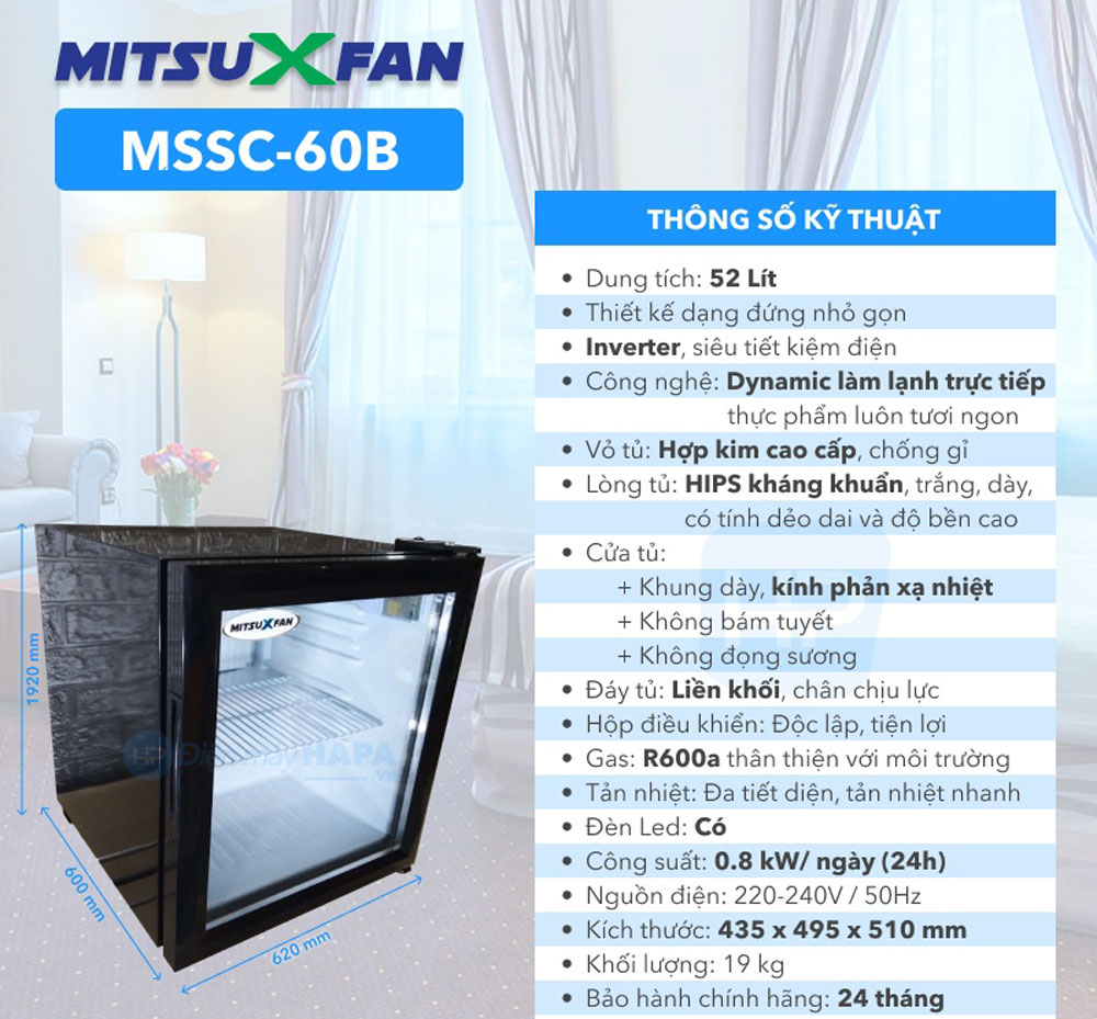 Tủ mát mini Mitsuxfan MSSC-60B - Hàng chính hãng