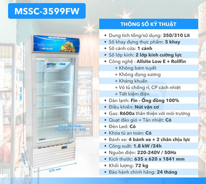 Tủ mát cánh kính MitsuXfan MSSC-3599FW -350L - Hàng chính hãng