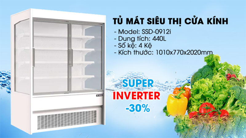 Tủ mát siêu thị cửa kính Sanden SSD-0912i - Hàng chính hãng