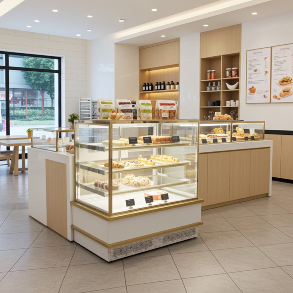 Đèn LED chiếu sáng bên trong, làm nổi bật thực phẩm.