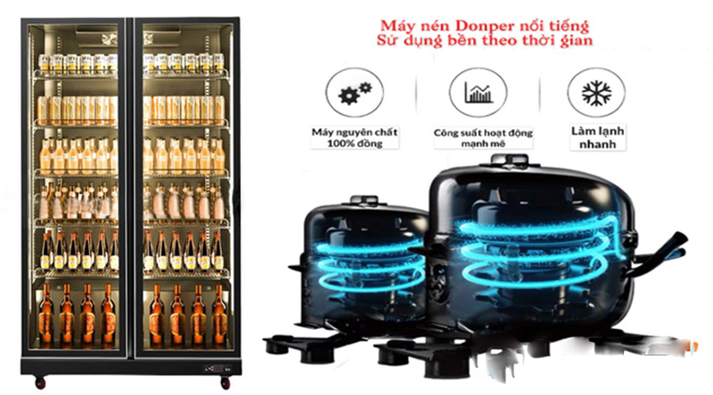 Tủ sử dụng máy nén Donper cao cấp đến từ Châu Âu giúp tủ có khả năng làm lạnh nhanh hơn