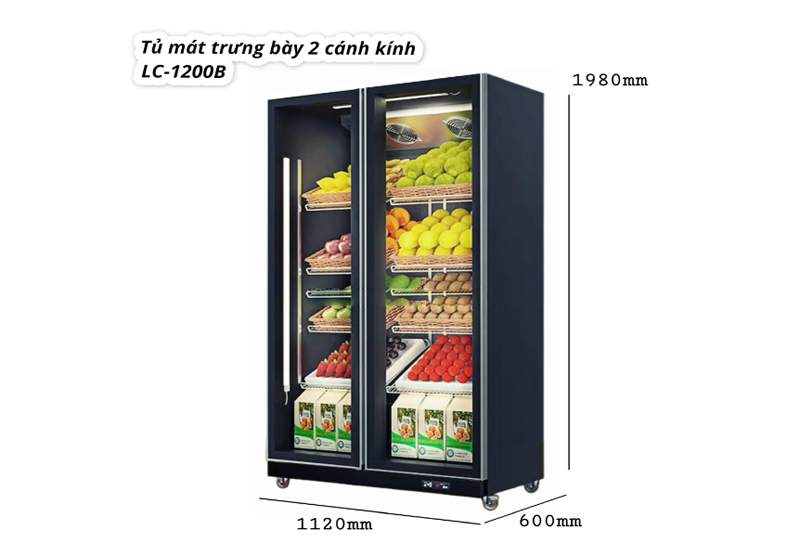Kích thước của tủ mát cánh kính trưng bày bia và nước ngọt Snow Village LC-1200B  