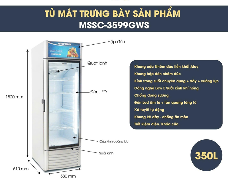 Tủ mát trưng bày MitsuXfan MSSC-3599GWS - Hàng chính hãng