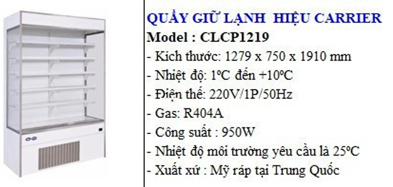 Thông số kỹ thuật của tủ mát trưng bày Carrier CLCP1219 