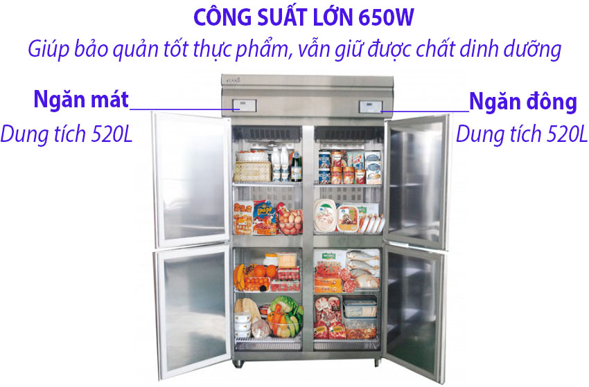 Công suất và dung tích của Tủ nửa đông nửa mát công nghiệp 4 cánh gián tiếp Happys HWI-45CFR