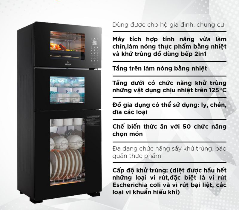 Tủ tiệt trùng chén bát 2 in 1 Kieler KL-KM520 - Hàng chính hãng