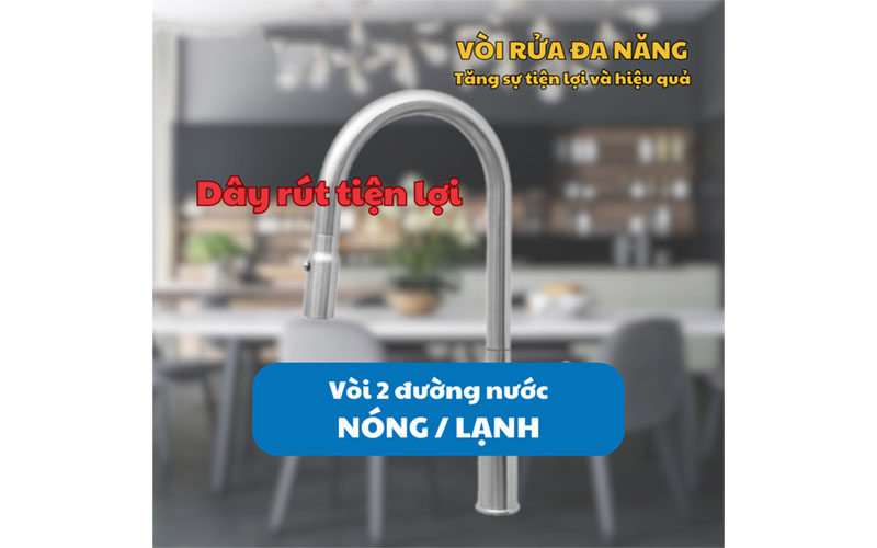Vòi nóng lạnh dây rút inox Malloca K046-SS - Hàng chính hãng