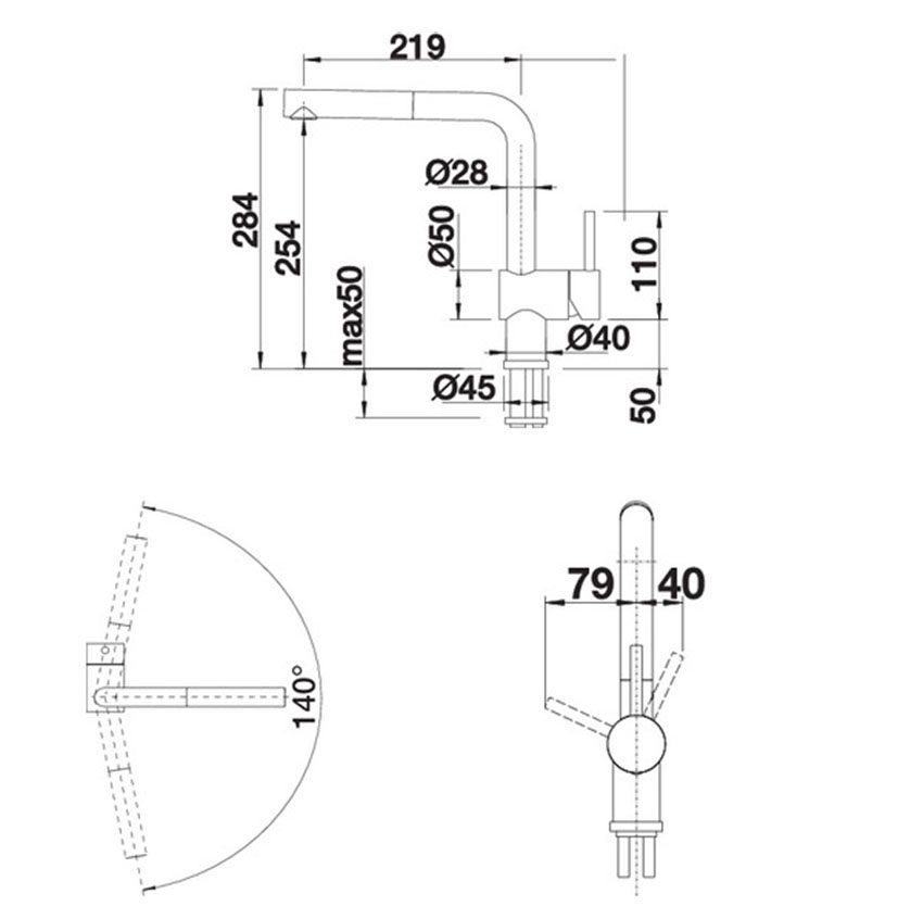 Kích thước của Vòi rửa bát Hafele BLANCOLINUS-S 565.68.650