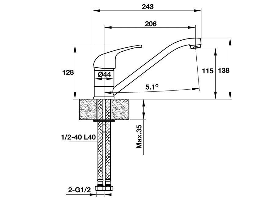 Kích thước của Vòi rửa bát Hafele Hadrian HT-C135 570.50.270