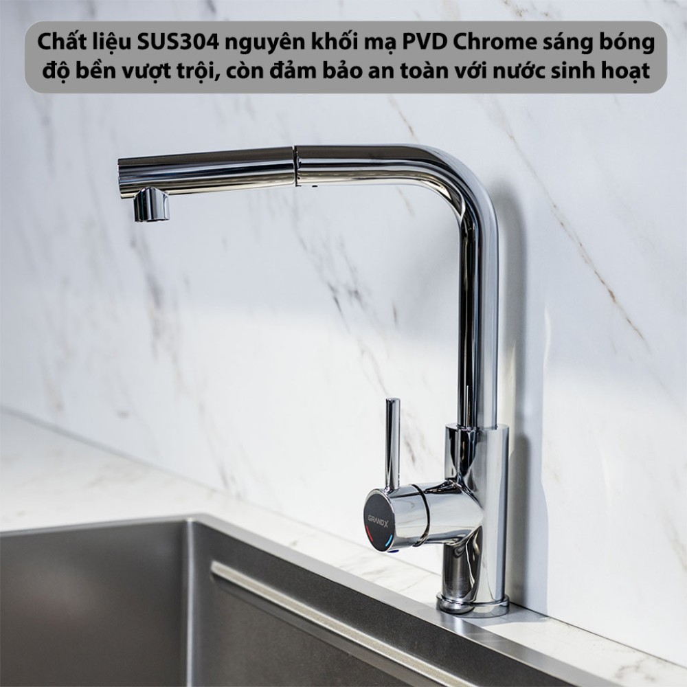 Vòi rửa bát dây rút nóng lạnh GrandX GXF02 DUAL SPRAY - Hàng chính hãng