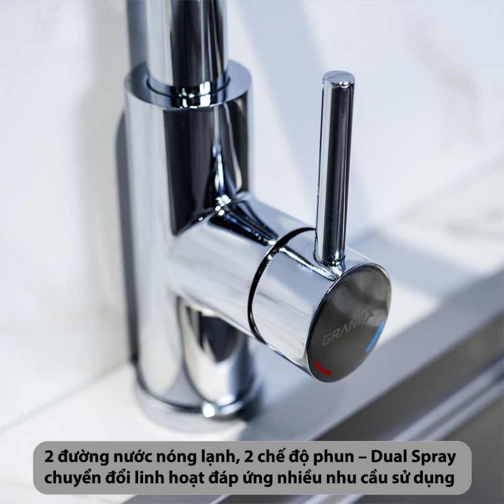 Vòi rửa bát dây rút nóng lạnh GrandX GXF02 DUAL SPRAY - Hàng chính hãng