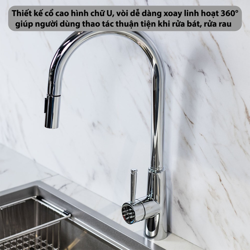 Vòi rửa bát dây rút nóng lạnh GrandX GXF03 DUAL SPRAY - Hàng chính hãng