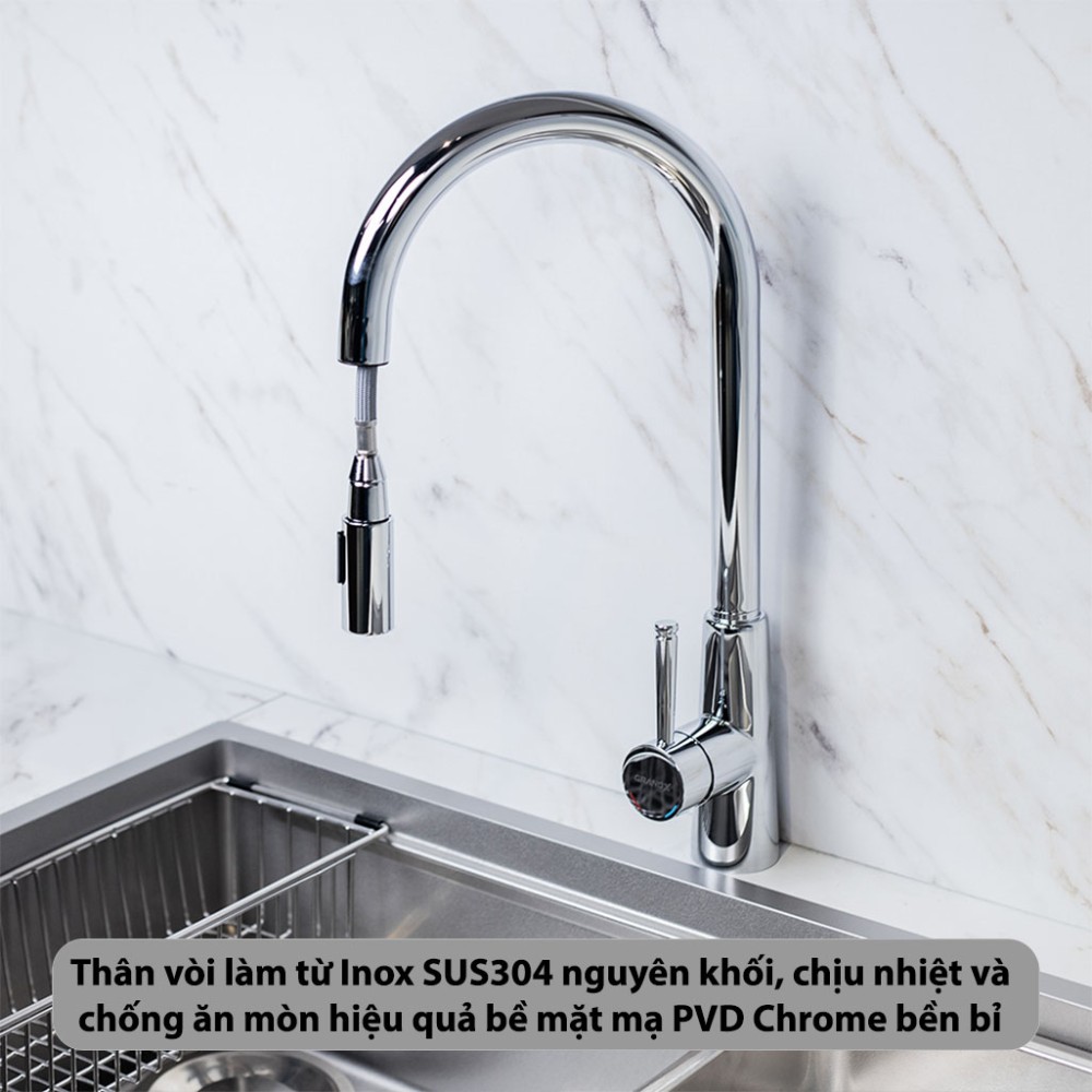 Vòi rửa bát dây rút nóng lạnh GrandX GXF03 DUAL SPRAY - Hàng chính hãng