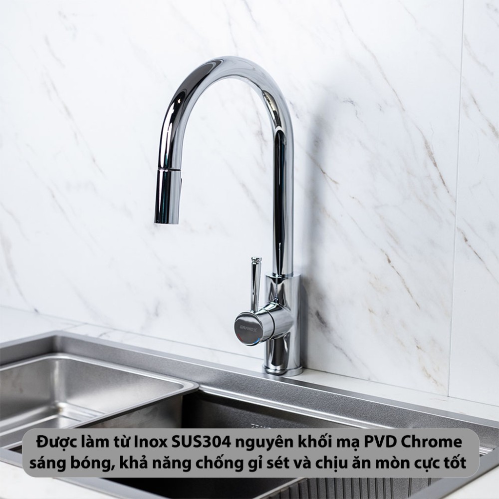 Vòi rửa bát dây rút nóng lạnh GrandX GXF05 DUAL SPRAY - Hàng chính hãng