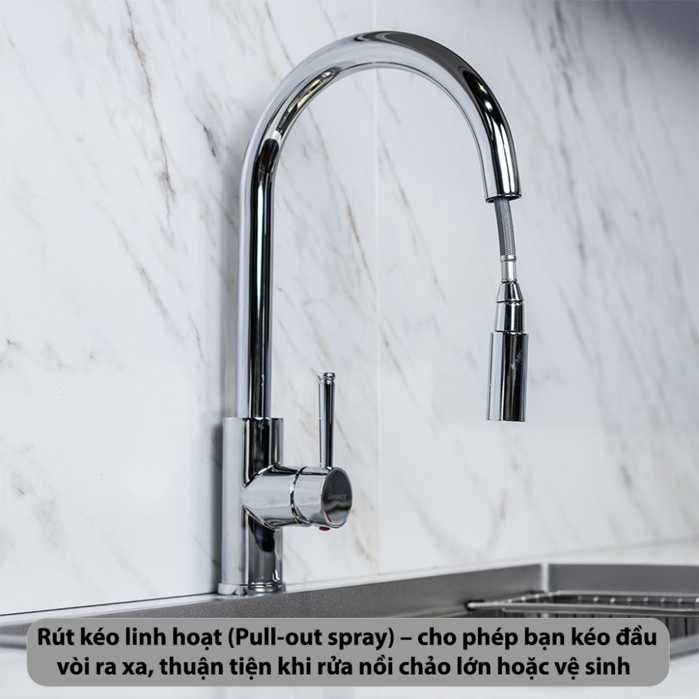 Vòi rửa bát dây rút nóng lạnh GrandX GXF05 DUAL SPRAY - Hàng chính hãng