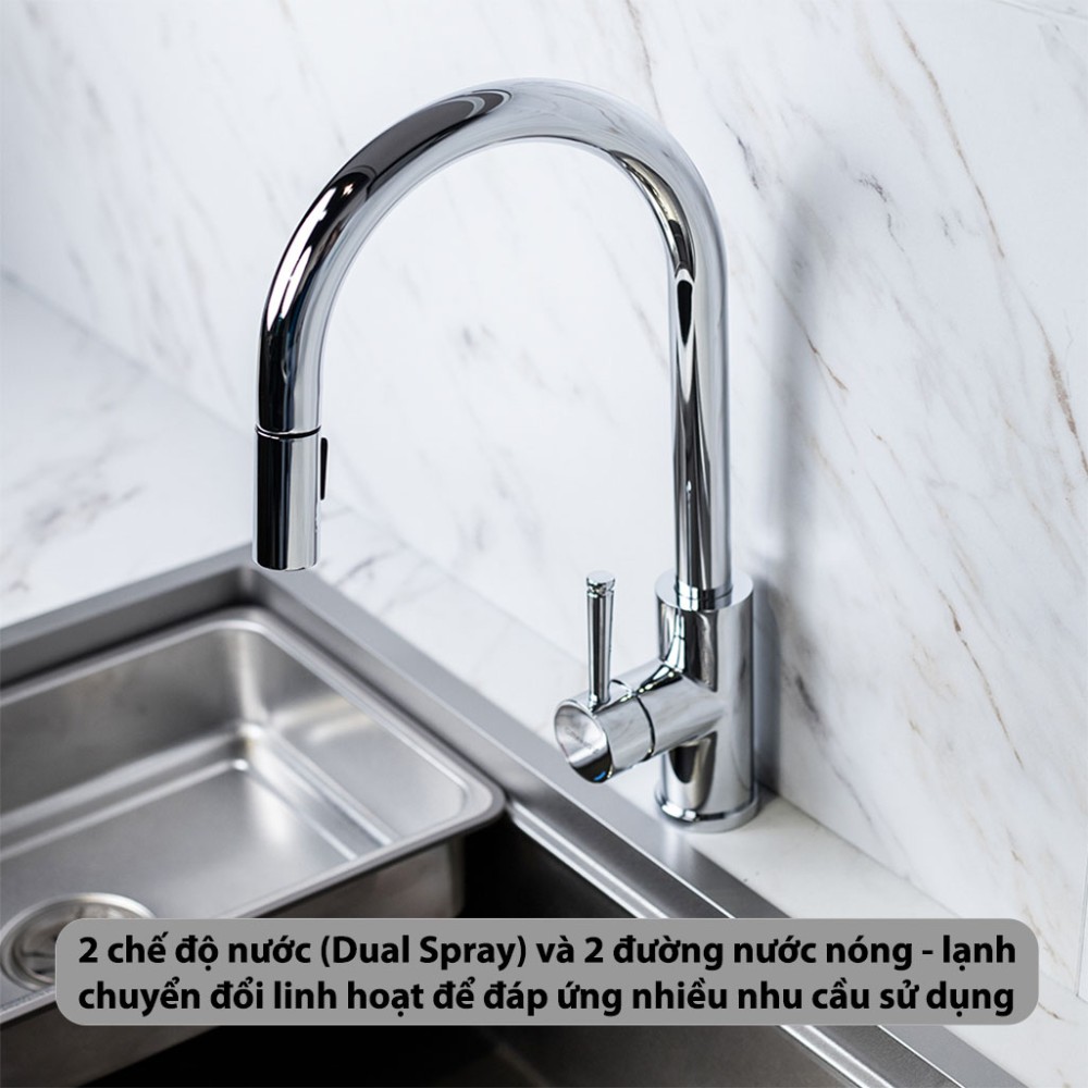 Vòi rửa bát dây rút nóng lạnh GrandX GXF05 DUAL SPRAY - Hàng chính hãng