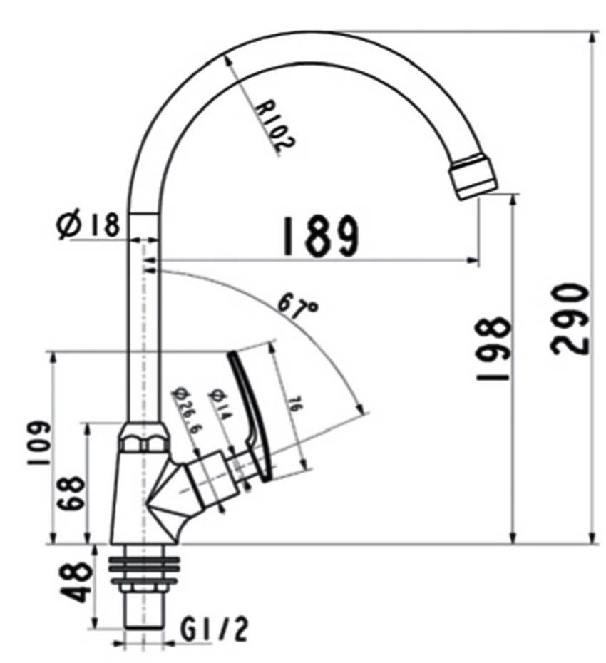 Bản vẽ kĩ thuật của vòi rửa bát nước lạnh American Standard A-7054J