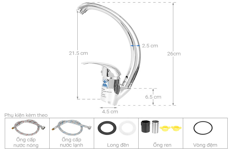 Vòi rửa chén nóng lạnh đồng Malloca K121N - Hàng chính hãng
