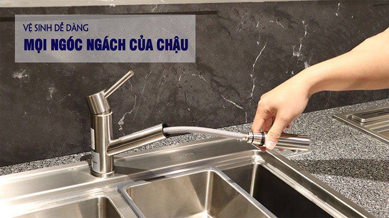 Vòi rửa chén nóng lạnh inox Malloca K110-S - Hàng chính hãng