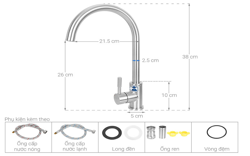 Vòi rửa chén nóng lạnh tăng áp inox Malloca K569-SN - Hàng chính hãng
