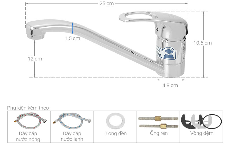 Vòi rửa chén nóng lạnh tăng áp đồng Malloca K120N - Hàng chính hãng