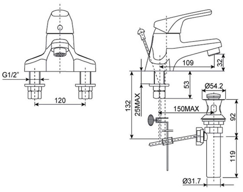 Vòi rửa mặt nóng lạnh American Standard WF-1212 - Hàng chính hãng