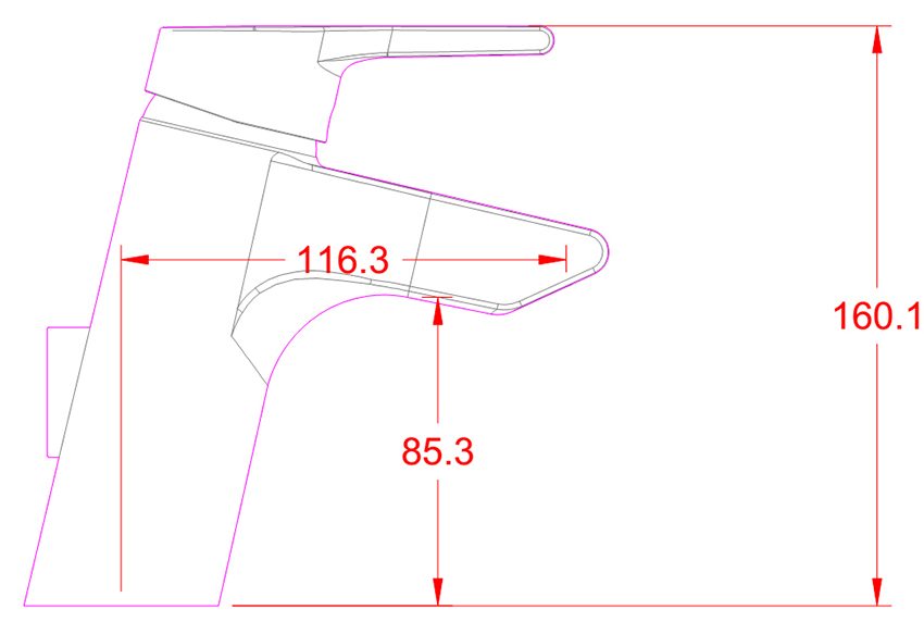 Bản vẽ kích thước của vòi rửa mặt nóng lạnh American Standard WF-3901