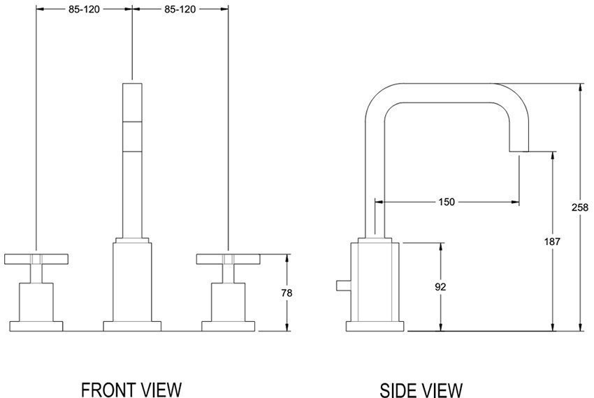 Bản vẽ kĩ thuật của vòi rửa mặt nóng lạnh American Standard WF-5102