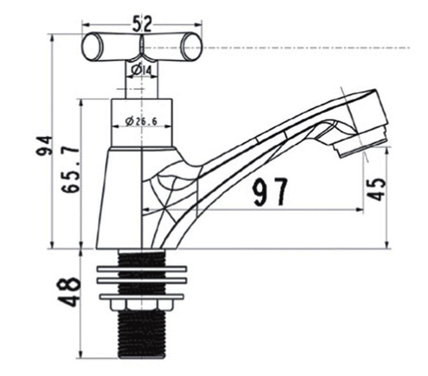 Bản vẽ kĩ thuật của vòi rửa mặt nước lạnh American Standard A-7007C