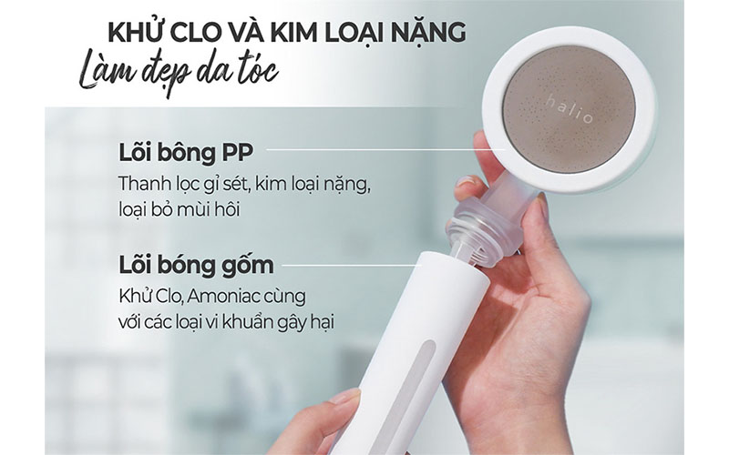 Vòi sen lọc nước khử clo ngừa mụn lưng tăng áp Halio Beautifying Shower Head - Hàng chính hãng