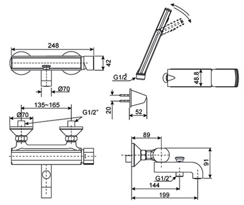 Vòi sen tắm nóng lạnh American Standard WF-2711 - Hàng chính hãng