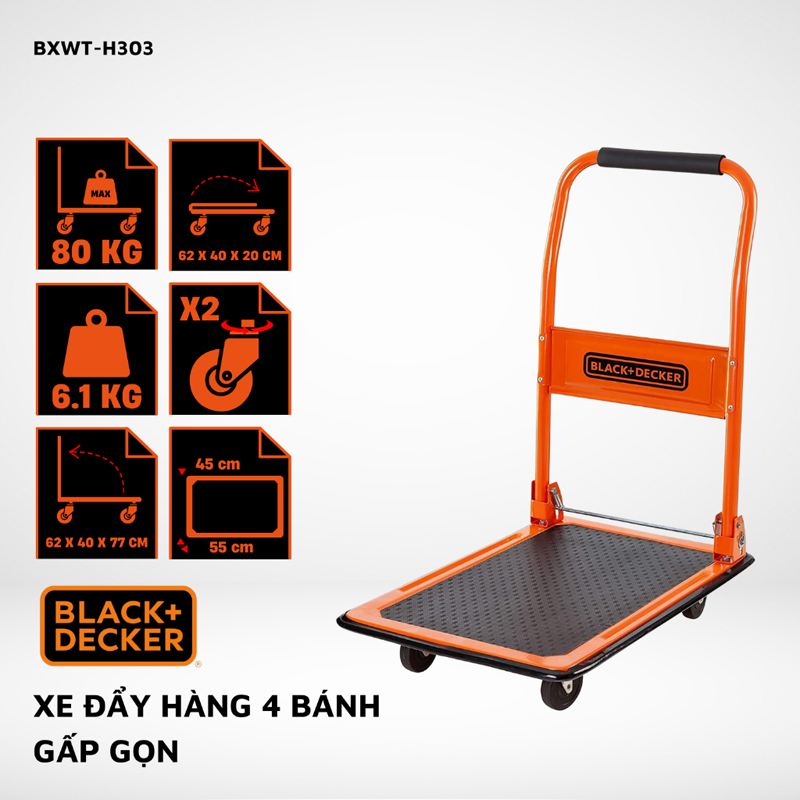 Xe đẩy hàng 4 bánh Black&Decker BXWT-H303 - Hàng chính hãng
