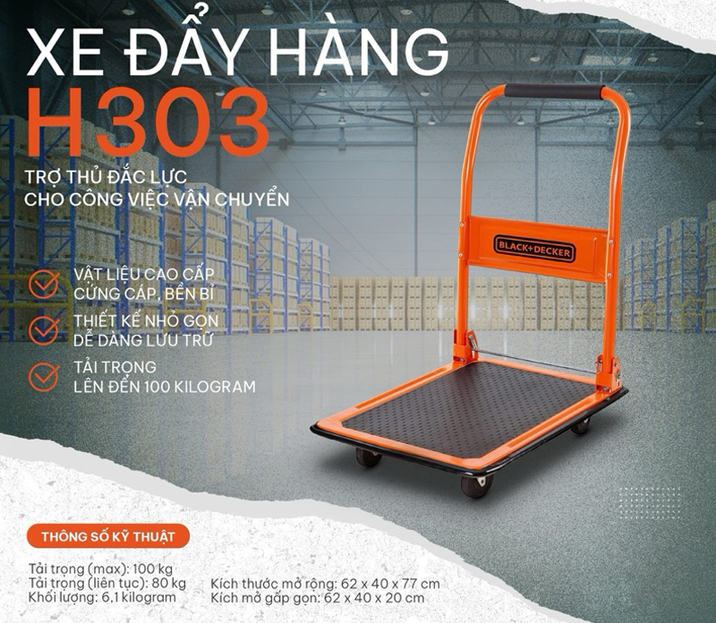 Xe đẩy hàng 4 bánh Black&Decker BXWT-H303 - Hàng chính hãng