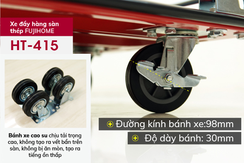 2 bánh sau đều có chốt hãm, giúp cố định xe trong các địa hình dốc, không bằng phẳng