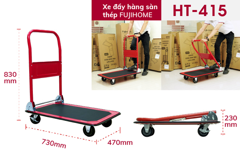 Tay cầm dễ dàng gấp gọn xuống mặt sàn giúp bảo quản hay mang theo xe