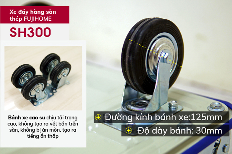 Xe đẩy hàng sàn thép 4 bánh Fujihome SH300 - Hàng chính hãng