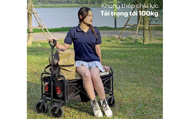 Xe kéo dã ngoại gấp gọn du lịch, cắm trại Fujihome CT-100 - Hàng chính hãng